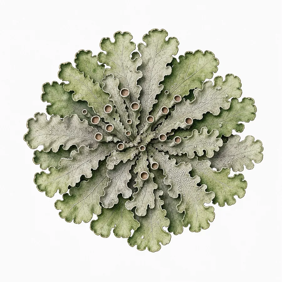 Detailed natural-history study of a branching green-grey lichen rosette